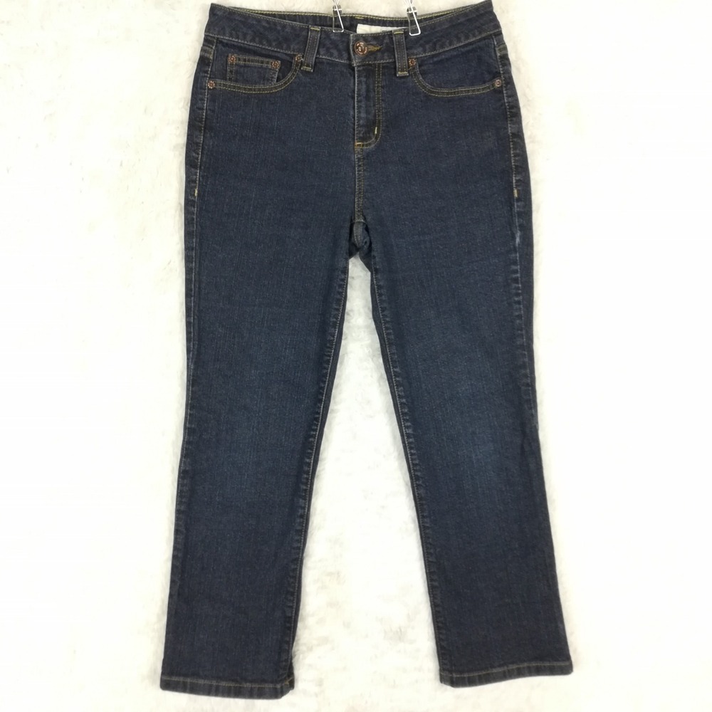 DKNY Womens Jeans Slim Straight Cropped Blue‎ Denim Dark Wash Mid Rise 10